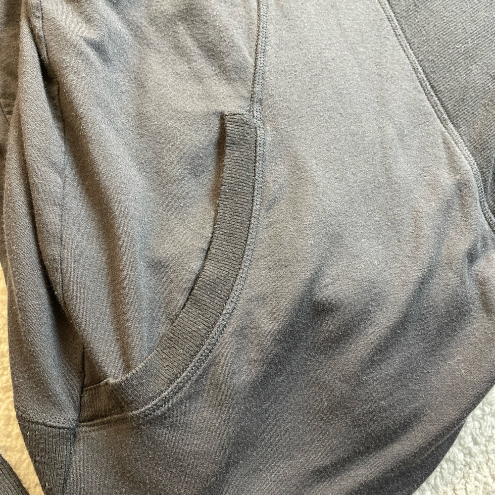 Athleta Pranayama Wrap Cardigan Small Black Thumb Hole Heavy Modal Blend Pockets - Picture 11 of 13